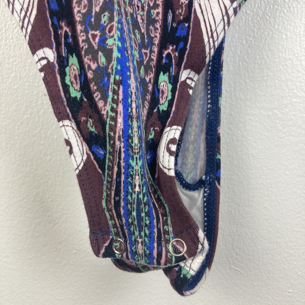 Free People NWT Pick A Place Long Sleeve Bodysuit Blue Combo Paisley Boho sz M - Picture 7 of 13